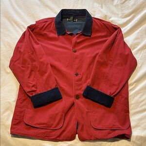 Vintage 90’s Men's Red Barn coat Jacket with Navy corduroy Details
